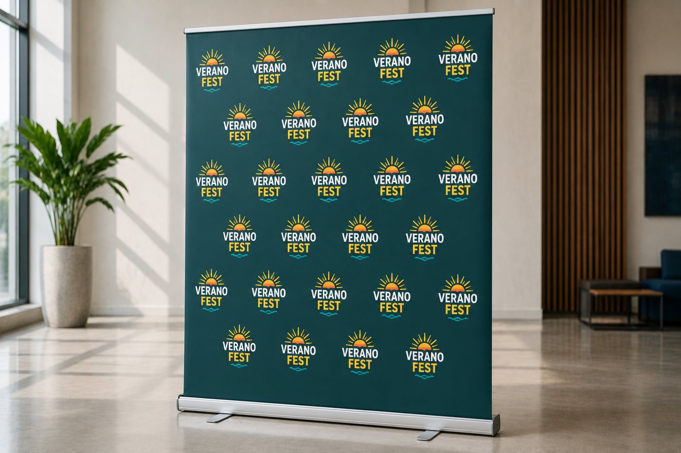 Retractable step and repeat backdrop