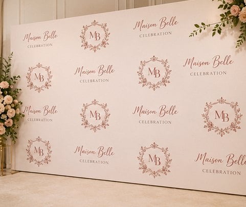 Customized step and repeat banners for weddings and luxury celebrations